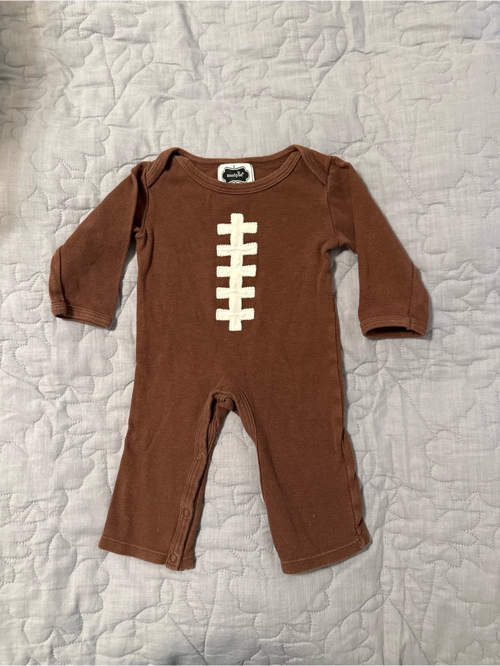 Mudpie 3-6mo  Brown Football Appliqué One-Piece